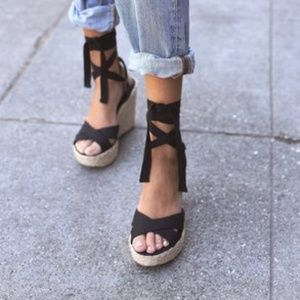 Black Esme Lace-up Espadrille Wedges